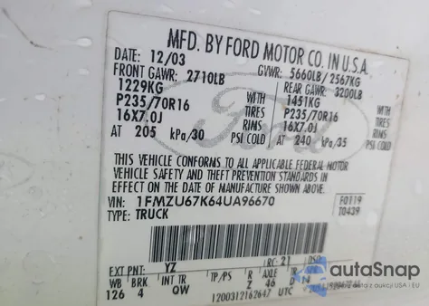 2004 Ford Explorer Sport Trac Adrenalin/Xls/Xlt z USA, uszkodzony, nr VIN 1FMZU67K64UA96670